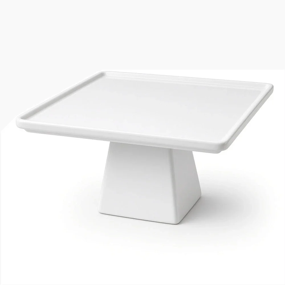 Solus White Ceramic Square Cake Stand Pedestal 8 Inch Modern Dessert Server